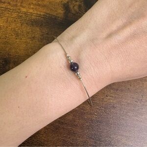 Sterling Silver Amethyst Beaded Bracelet Dainty Thin Bangle Barrel Screw Clasp